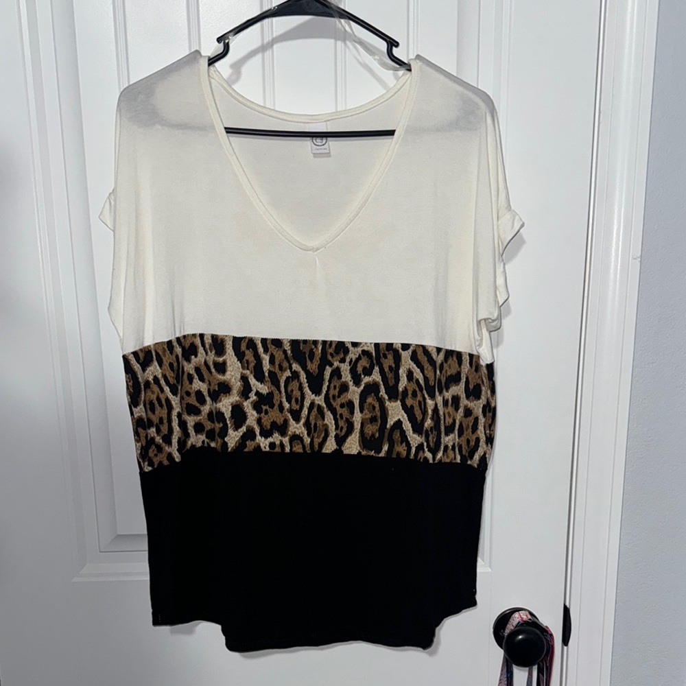 Small Colorblock cheetah print short sleeve top